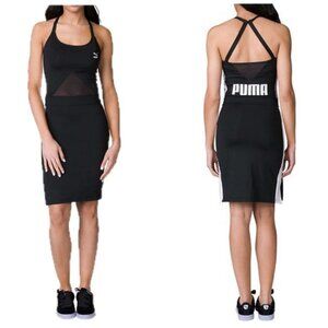 Puma Black Archive T7 Halter mesh mini bodycon Dress Sz S athletic sporty
